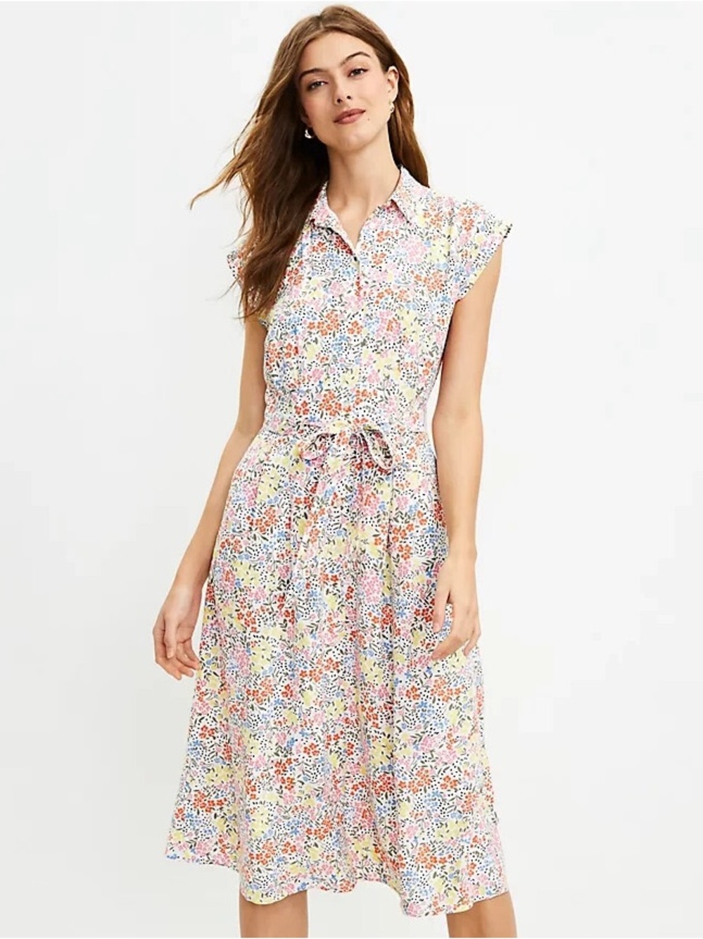 LOFT Floral Midi Pocket Shirtdress 6